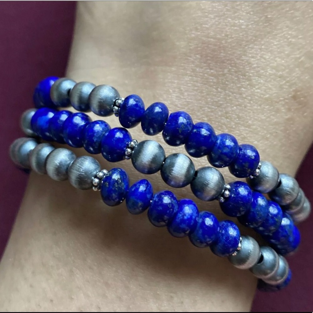 Sterling Silver Lapis Bead Bracelet